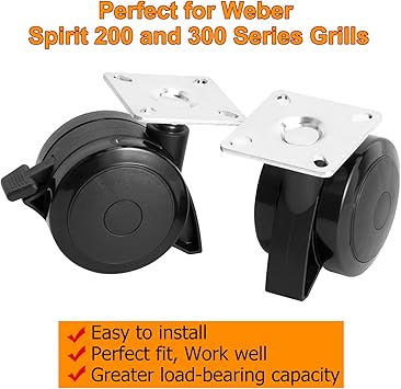 Locking Grill Caster Wheels Replacement for Weber Spirit & Grill Parts, Set of 2