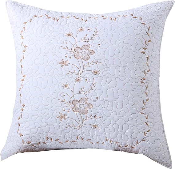 2 Pack Throw Pillow Covers Euro Sham Covers Pillow Shams Pillow Cover Embroidery 26 by 26 inches (European, White/Gold)