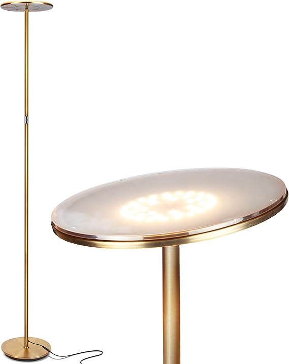 Sky LED Floor lamp - Torchiere Super Bright, Dimmable, Tall Standing Lamp - Gold Brass