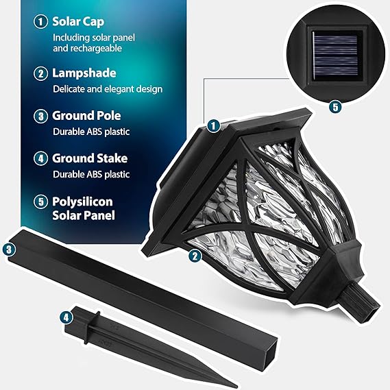 6 Pack Solar Outdoor Lights, LED Decorative Solar Garden Lights, Solar Outside Lights for Yard, Landscapes, Gardens, Pathways, Walkways and Driveways