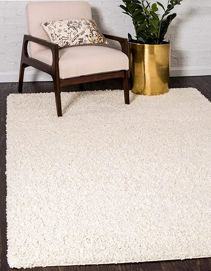 Solid Shag Collection Area Rug 9' x 12' Pure Ivory