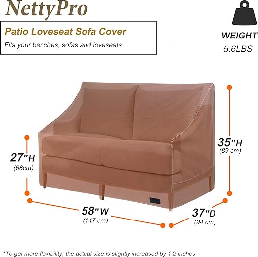 Patio Loveseat Bench Cover, Waterproof 600D Heavy Duty Outdoor Furniture 2 Seater Sofa Cover, Brown