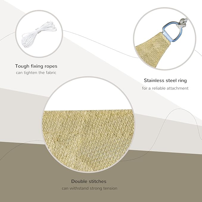 Sun Shade Sail Canopy Outdoor Shade Sail Cloth for Patio Deck Yard with D-Rings and Rope Included, Sand