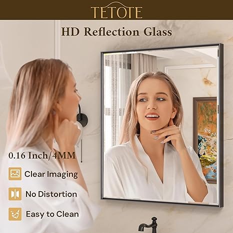 Black Vanity Mirror Beveled Frame Mirror, Tempered Glass, Shatterproof