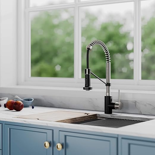 Bolden Commercial Kitchen Faucet with Dual Function Pull-Down Sprayhead in All-Brite Finish, Spot Free Stainless Steel/Matte Black