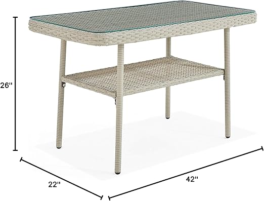 Windham All-Weather Wicker Outdoor Cocktail Table with Glass Top