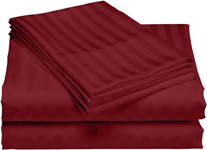 1200 Thread Count 100% Egyptian Cotton Superior Wrinkle Resistant 4PC Stripe Bed Sheet Set (King, Burgundy)