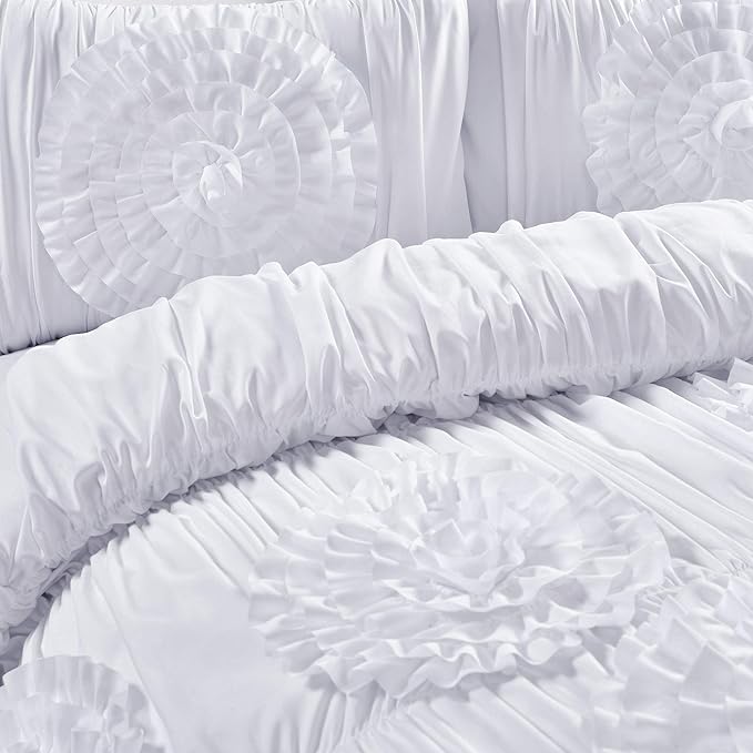 3 Piece Serena Comforter Set, King, White
