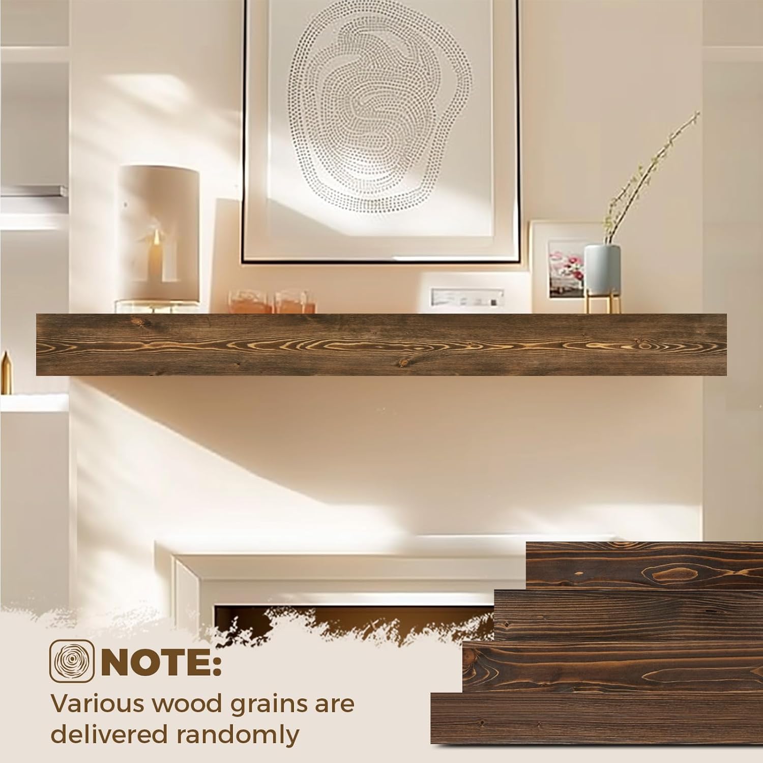 Fireplace Mantel - Solid Wood Wall Mounted Floating Shelf (Weathered Brown)