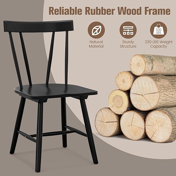 Windsor Chair Rubber Wood Dining Chair with Spindle Back