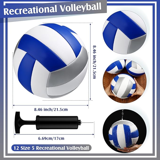 12 Pcs Official Volleyballs Bulk Soft Recreational Volleyballs with Pump Regulation