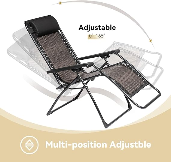 Zero Gravity Folding Recliner Chair, Adjustable Patio Lounge Chaise, Outdoor Wicker Rattan Furniture with Cup Holder and Pillow for Poolside, Yard, Beach (Gradient Brown)