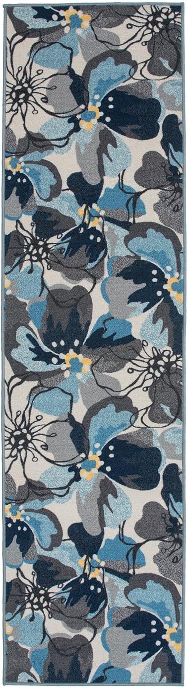 Modern Large Floral Non-Slip (Non-Skid) Runner Rug 2' x 10'