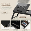 100% Bamboo Laptop Desk with Tilting Top & Drawer, Height Adjustable Portable Breakfast Serving Bed Tray with Heat-Dissipation Holes, Folding Bed Table for Surfing Reading Writing Eating
