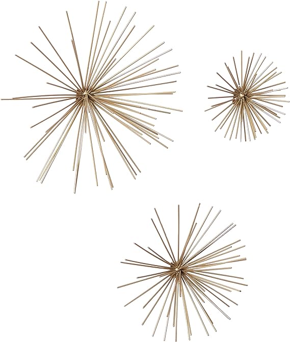 Metal Starburst 3D Wall Decor, Set of 3 6", 9", 12"W, Gold