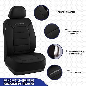 Memory Foam Car Seat Covers, Thick Cool Touch Fabric Seat Covers, Slip-ins Front Seat Covers, Airbag Compatible, Automotive Comfort Protection for Most Cars, Vans, Trucks, SUV, Black