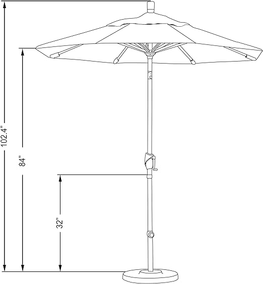 Round Aluminum Market Umbrella, Crank Lift, Push Button Tilt, White Pole, Navy Blue Olefin