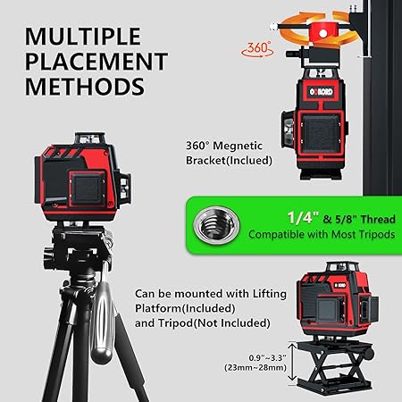 16 Lines 120ft Laser Level, 4x360° Self Leveling, 4D Green Cross Line Phone and Remote Control for Construction and Picture Hanging, 2 Rechargeable Battery, Remote Controller, Stand Included