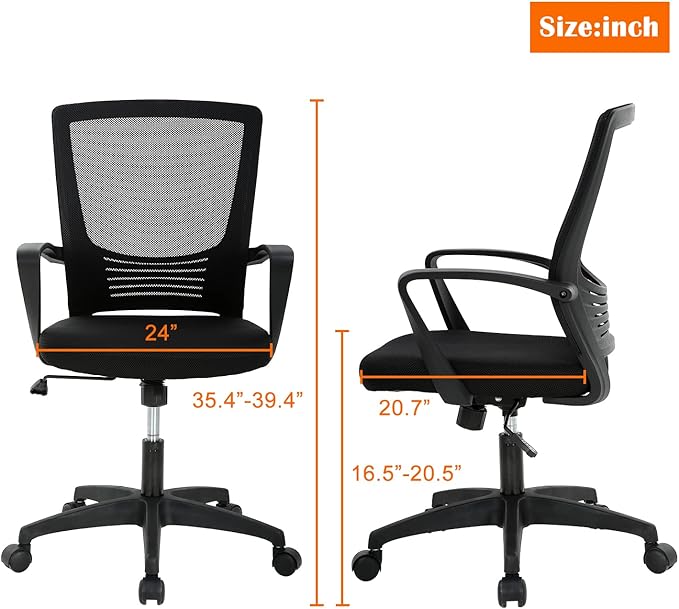 Ergonomic Office Mesh Computer Chair with Back Lumbar Support Arms, Black