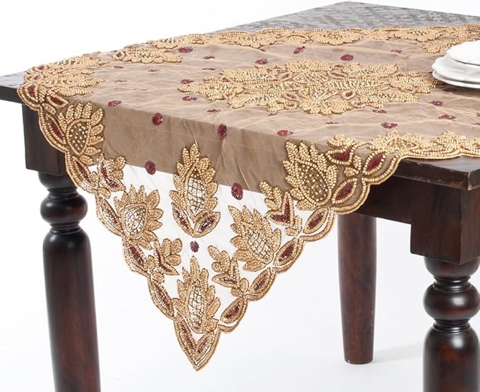 Lakshmi Collection Elegant Hand Beaded Table Cloth Burgundy SHOWROOM ITEM