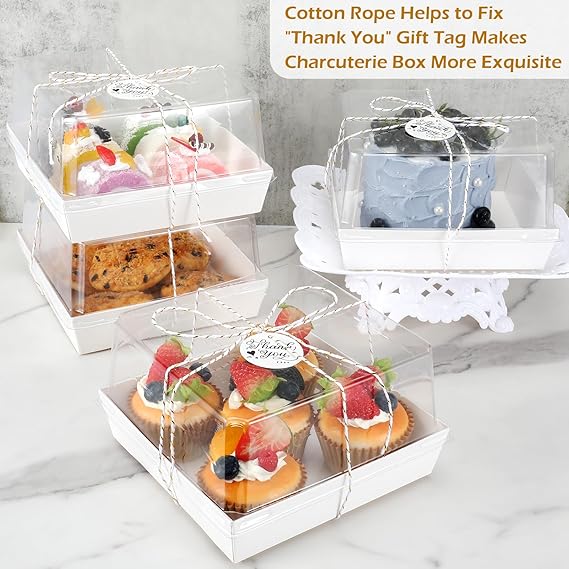 30 Pack Paper Charcuterie Boxes with Clear Secure Lids, White Disposable Food Containers Cookie Square Boxes with Windows for Strawberry Dessert, Cheese, Sandwich