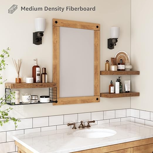 Bathroom Shelves Over Toilet Wall Mounted Floating Shelves Farmhouse Shelf Toilet Paper Storage Small Set of 3, Rustic Brown