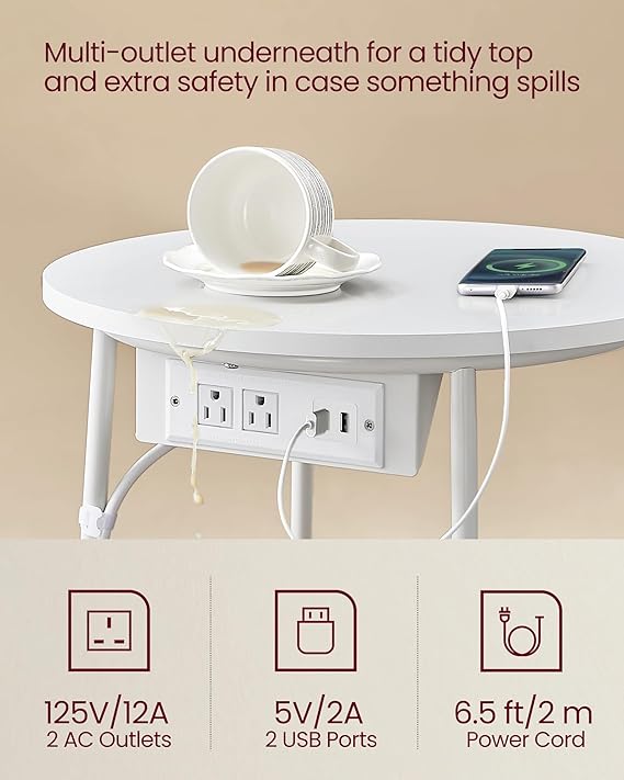 Side Table with Charging Station, Nightstand