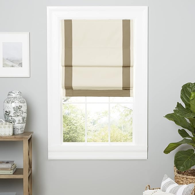 Frontera Natural/Taupe Solid Blackout Roman Shade