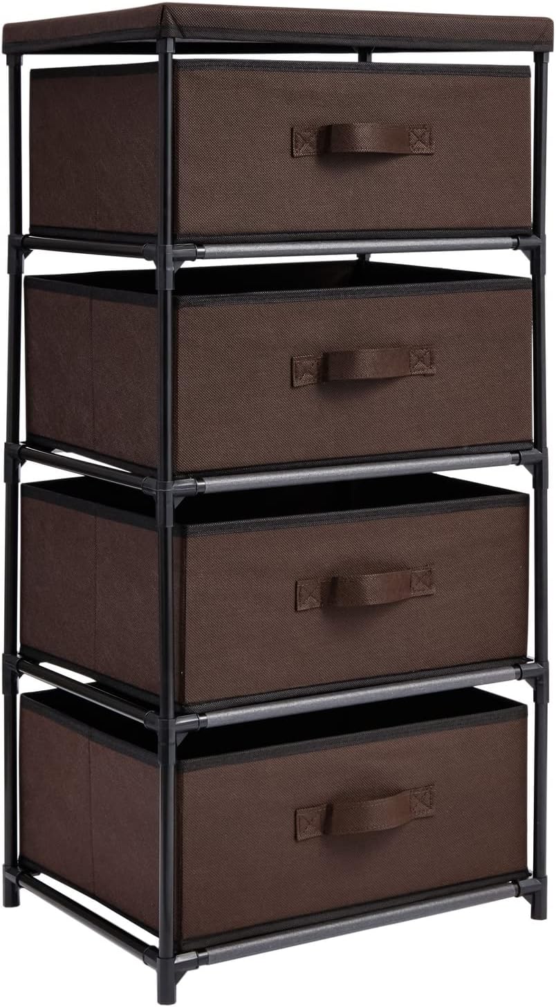 4-Tier Tall Closet Dresser with Drawers - Clothes Organizer and Small Fabric Storage for Bedroom (Dark Brown)