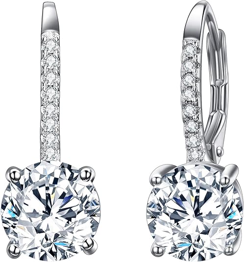 925 Sterling Silver CZ Prong Setting Gorgeous Bridal Prom Leverback Dangle Earrings