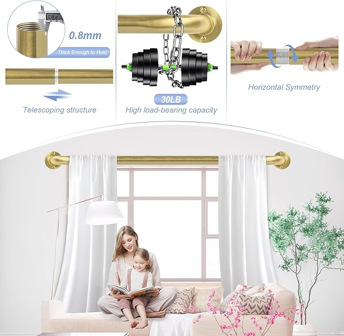 Gold Wrap Around Curtain Rods 2Pack, Brushed Gold