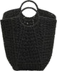 Black Paper Rope Basket with Handles, Natural Woven Wicker Storage Basket