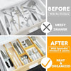 Bamboo Drawer Dividers with Inserts and Labels, Kitchen Adjustable Drawer Organizers, Expandable Organization for Home, Office, Dressers, 4 Dividers with 9 Inserts (Natural)