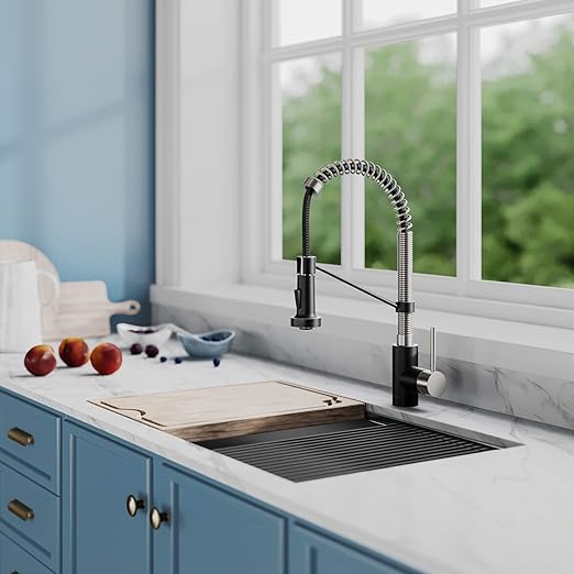 Bolden Commercial Kitchen Faucet with Dual Function Pull-Down Sprayhead in All-Brite Finish, Spot Free Stainless Steel/Matte Black