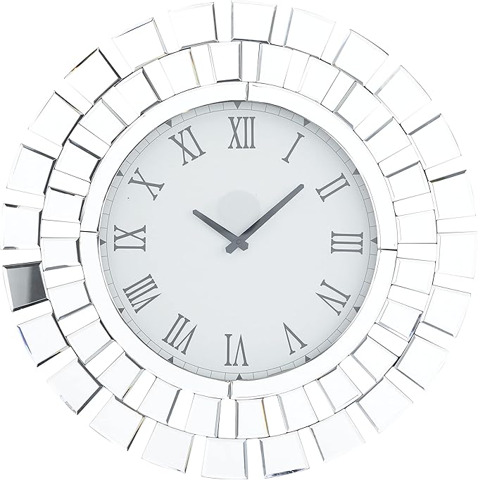 Silver Glass Mirrored Starburst Wall Clock