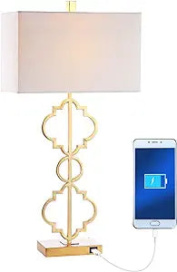 Selina 32" Iron Ogee Trellis Modern LED USB Table Lamp