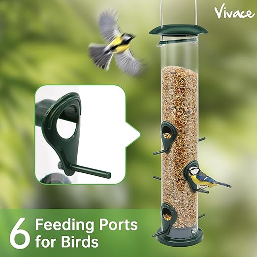 Bird Feeder, 2 Pack Classic Tube Bird Feeders for Outdoors Hanging Bird Feeder with 6 Feeding Ports, 2LB Seed Capacity Wild Bird Feeders