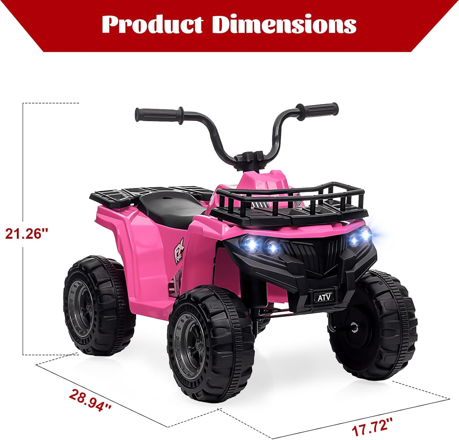12V Kids Ride On Electric ATV, Kids 4 Wheeler Quad ATV Play Car with High/Low Speed, Treaded Tires, Rubber Handles, Electric Ride On Toy, Led Light