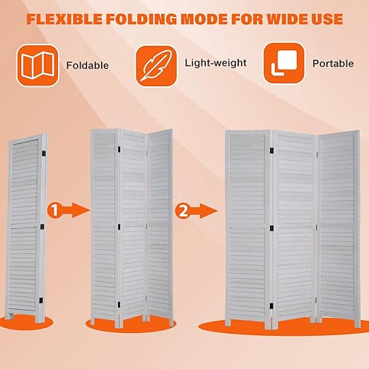 3 Panels Room Divider Rustic Wood Privacy Screens Folding Portable Partition Screen Freestanding Wall Home Furniture for Bedroom White