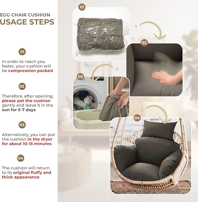 Egg Chair Cushion Only Thicken Egg Swing Chair Removable for Outdoor Patio Hanging Basket Chair (Black)