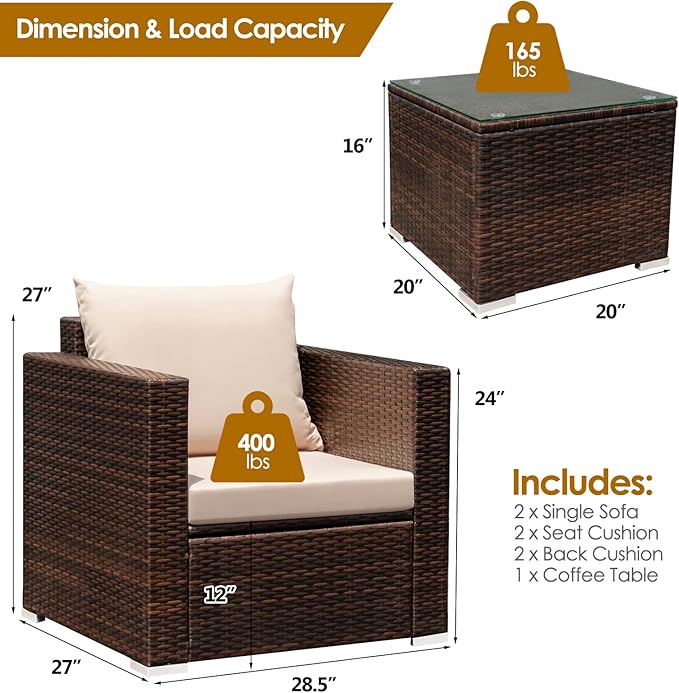 1-Piece Patio Rattan Chair Wicker Sofa w/ Cushion Garden