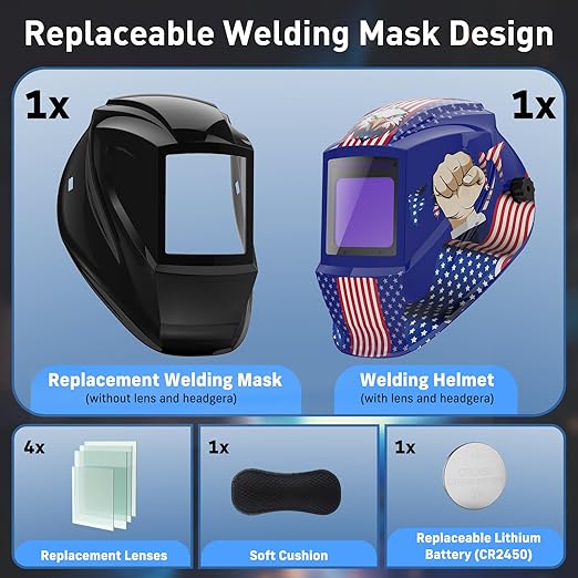 Welding Helmet Auto Darkening, True Color Welding Hood with 4 Arc Sensor Solar Powered, Wide Shade