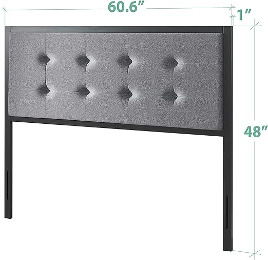 Barbara Button Tufted Grey Upholstered Metal Headboard, Queen