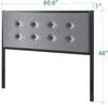Barbara Button Tufted Grey Upholstered Metal Headboard, Queen