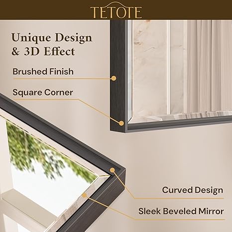 Black Vanity Mirror Beveled Frame Mirror, Tempered Glass, Shatterproof