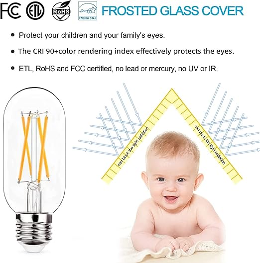 Dimmable E26 LED Light Bulb 6W, Equivalent 60W, E26 Tubular Light Bulb, Antique Clear Edison Filament Bulb 600 Lumens 5000K Daylight White, Pack of 6