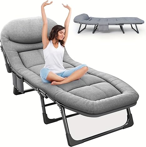 1pc Deluxe Sleeping Cot Bed, 6 Adjustable Positions, Portable & Foldable Folding Cots for Sleeping with Pillow, Heavy Duty Sturdy Frame, for Camp, Travel, Beach, Patio