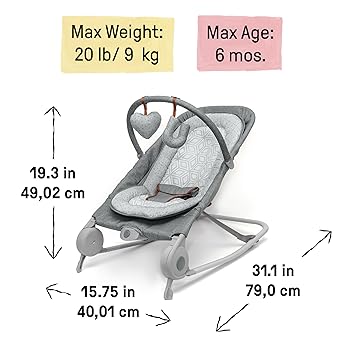 2-in-1 Bouncer & Rocker Duo (Heather Gray) Convenient and Portable Rocker and Bouncer for Babies Includes Soft Toys and Soothing Vibrations