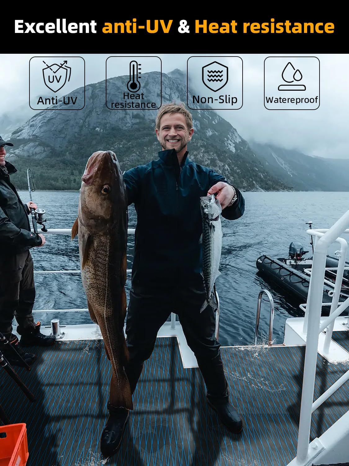 Boat Flooring EVA Foam Boat Decking Marine Mat, 75''x 28'', Dark Grey with Blue Lines