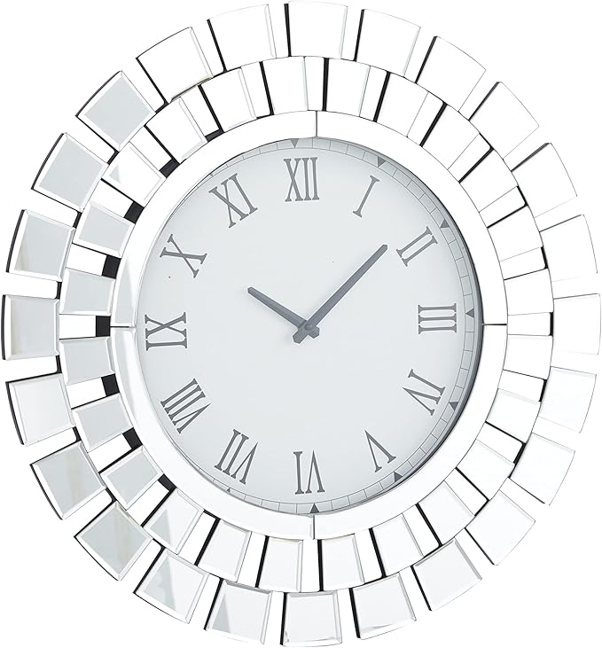 Silver Glass Mirrored Starburst Wall Clock